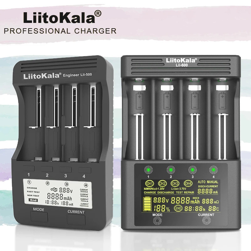 Liitokala Lii-600 Lii-500 LCD 3.7V 18650 18350 18500 21700 20700B 20700 14500 26650 1.2V AA AAA NiMH Lithium-Battery Charger