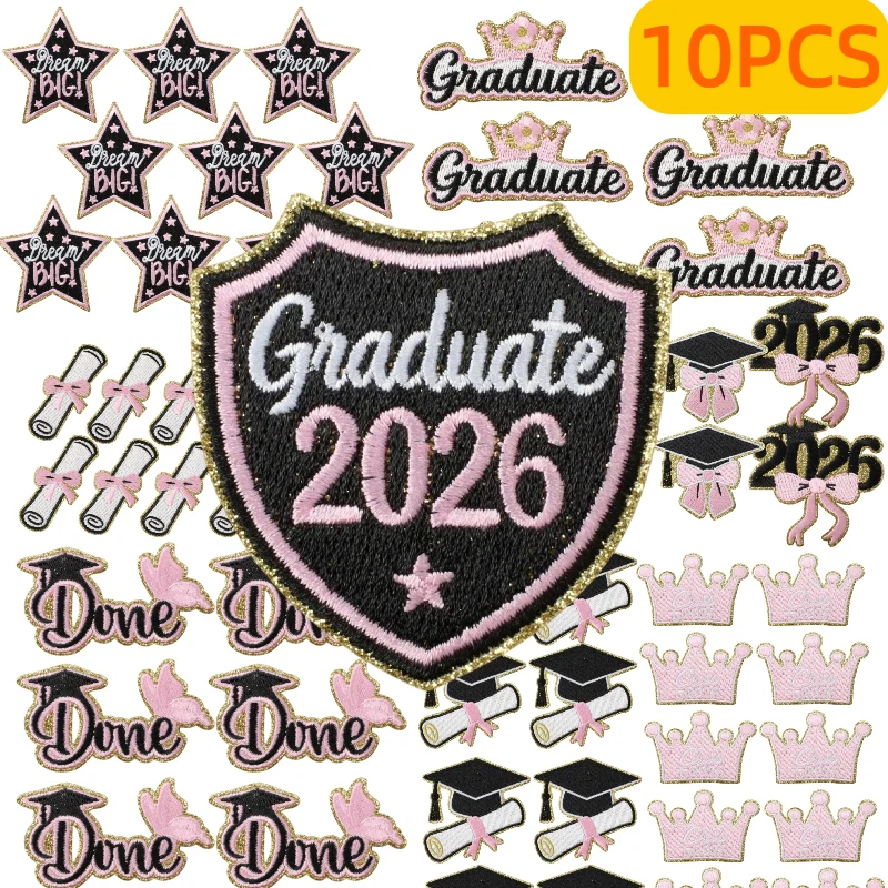 10PCS The Future Is Bright Graduation Embroidery Patches Purple Cap Gown Design Bulk Iron On For DIY Commemorative Test Paper