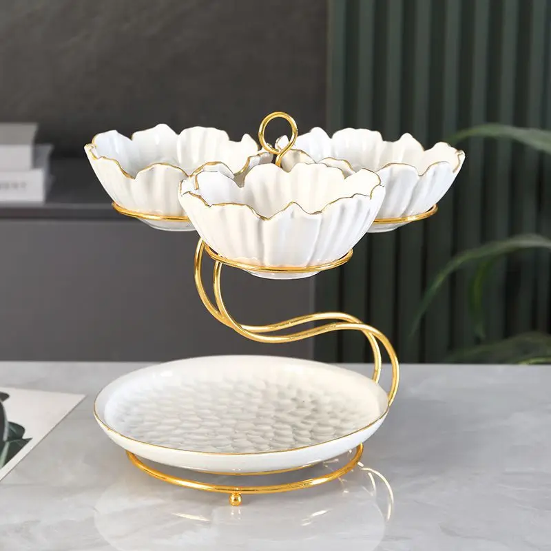 

New wrought iron fruit plate, light luxury and high-end for home use, afternoon tea candy dessert rack in the living room