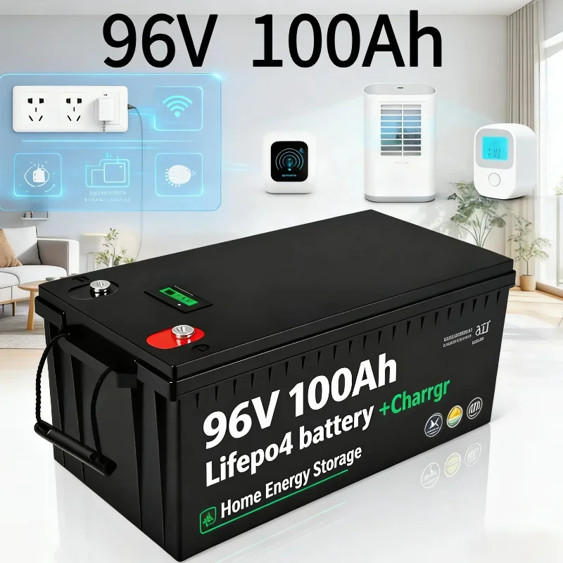 96V 100Ah LiFePO4 Battery Built-in BMS for Tricycle Golf Cart Inverter Solar Energy Storage Scooter + 10A Charger High Capacity