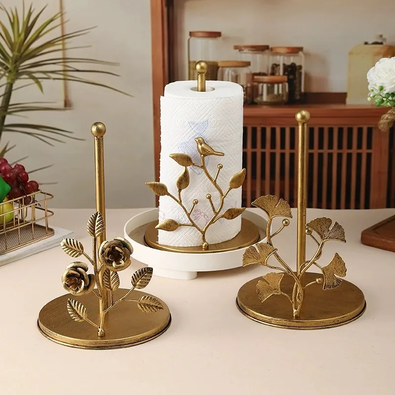 Paper Roll Holder Ginkgo Leaf Paper Towel Storage Organiser Towel Holder for Bathroom Kitchen Tissue Towel Roll Storage Rack