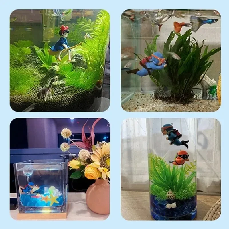 Fish Tank Diver Ornaments Landscape Decoration Aquarium Gifts Popular Floating, Hayao Miyazaki Blue Fatty with Ball and Line