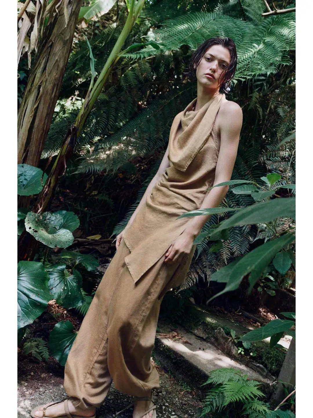 Summer Asymmetric Neck Hanging Wide Leg Pants High Waist Fashion Set Women's High Waist Asymmetric Design Top Bottoms Ensemble
