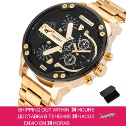 Hot Fashion Mens Watches Top Brand Luxury Cagarny Dual Display Military Relogio Masculino Gold Steel Quartz Watch Men Male Clock