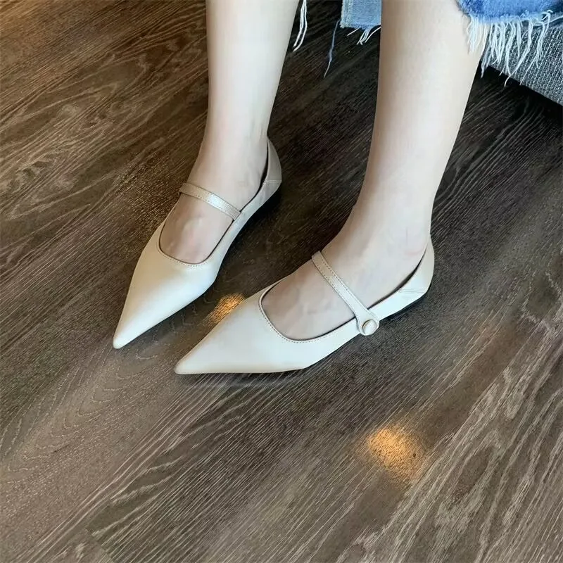 New Spring Shoes Women\'s Fashion Vintage Satin Low Heel Pointed Shallow Cut Mary Jane Single Shoes