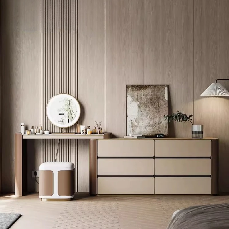 L-shaped small apartment bedside table bedroom desk integrated dressing table ZML retractable saddle leather dressing table home