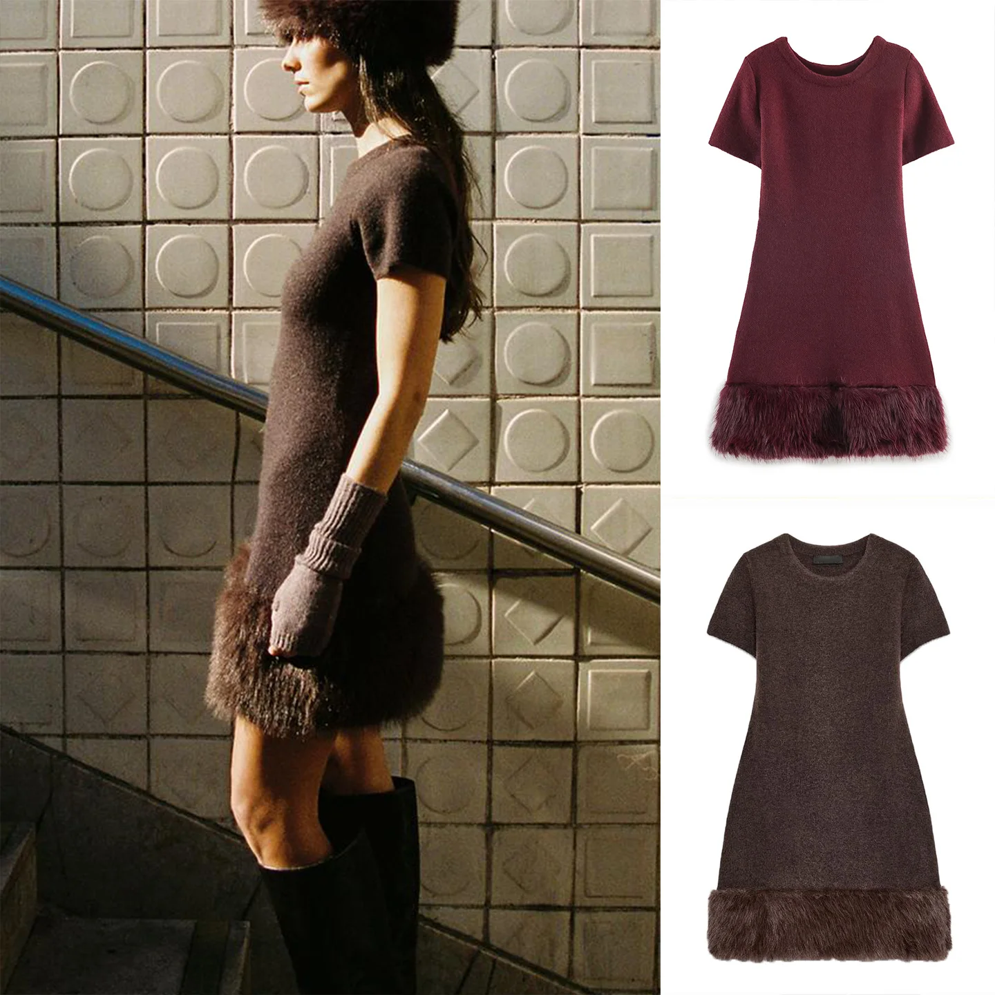 

Зимняя женская вязаная юбка Briti Sle с круглым вырезом, имитацией меха и вставками, в стиле фейри, для повседневной носки