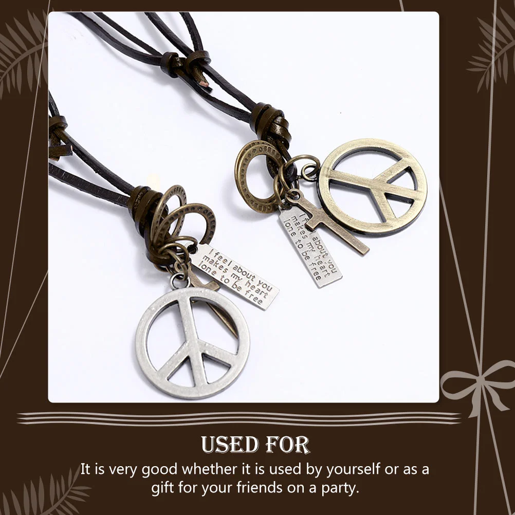 Peace Sign Necklace Practical Vintage Necklaces Retro Jewelry Decorate Versatile Gift Alloy Anti-war Cowhide