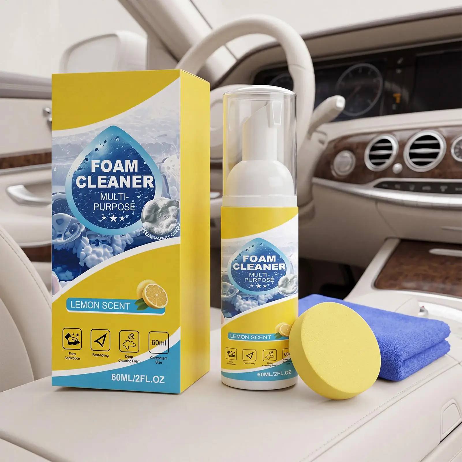 60ml Foam Cleaner For Car Multi-Purpose Powerful Agent Car Fabric Cleaner For Vehicle Couch Furniture Home Kitchen Bathroom