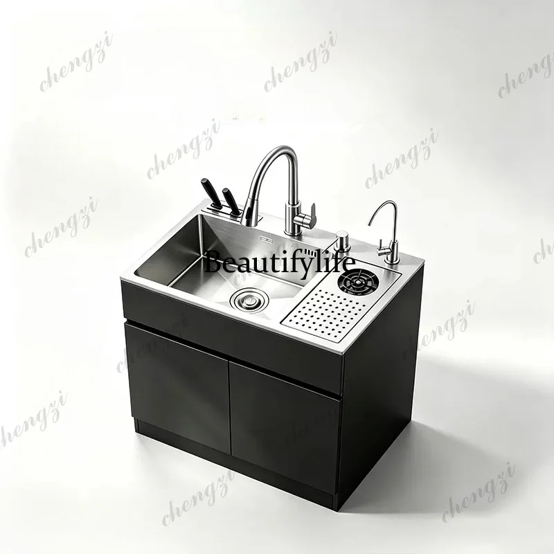 Bar stainless steel sink integrated cabinet cup washer sink milk tea coffee shop outdoor commercial