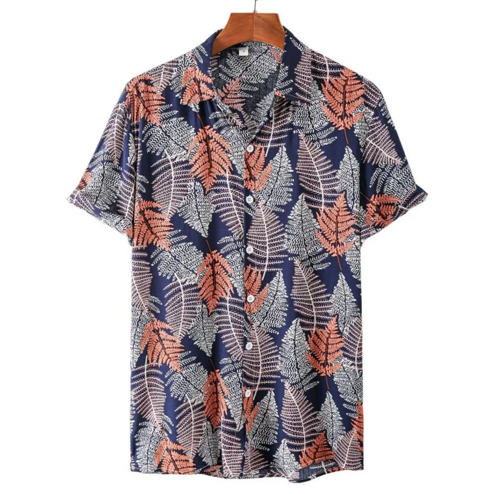 Respzed Men's Summer Striped Shirt Scalp Plant Print Fashion Casual Seaside Resort City Short Sleeve Y Hawaiian Men's Shirt