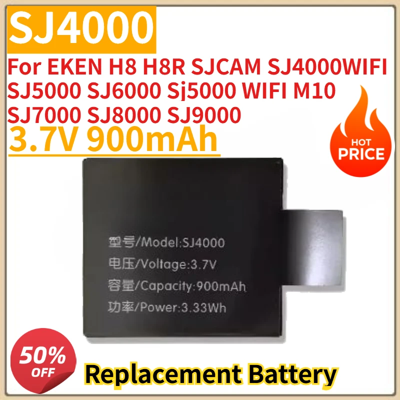 3.7V 900mAh SJ4000 Camera Battery  For EKEN H8 H8R SJCAM SJ4000WIFI SJ5000 SJ6000 Sj5000 WIFI M10 SJ7000 SJ8000 SJ9000