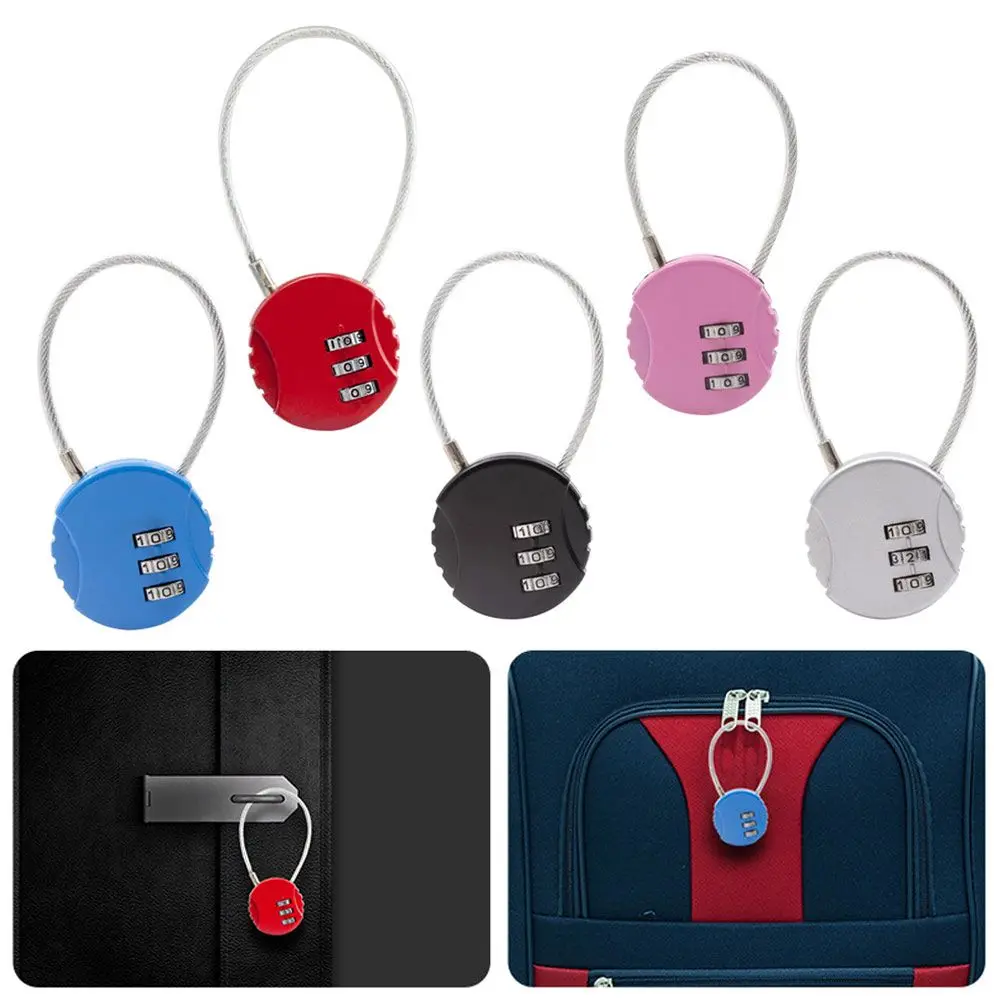 Mini Wire Rope Password Lock Round Cookie Shape 3 Dial Digit Code Lock Travel Anti-Theft Luggage Backpack Zinc Alloy Padlock