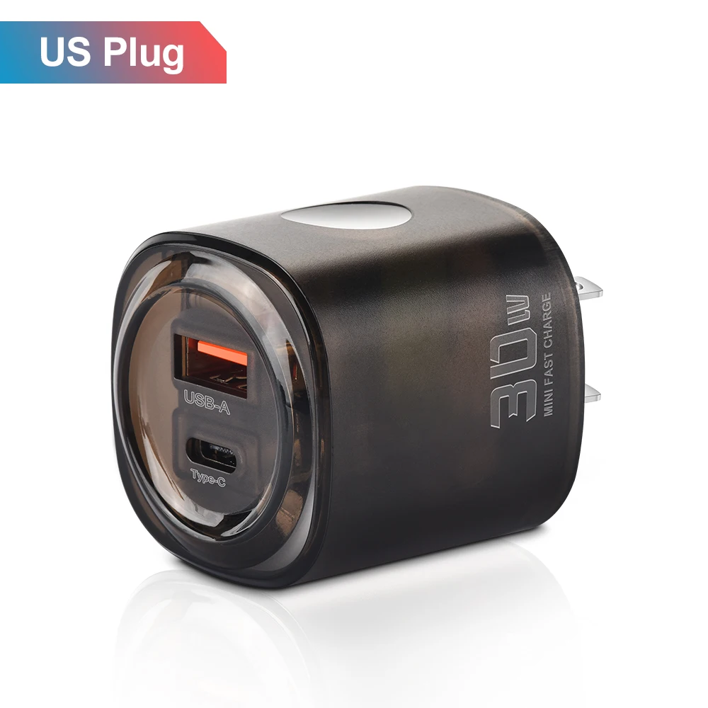 2 في 1 شاحن USB PD شفاف Mecha Quick Charge3.0 شحن سريع على الحائط طاقة الهاتف المحمول لهاتف iPhone Samsung Plug Xiaomi Hua