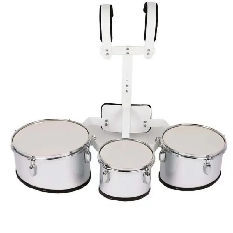 Back-mounted marching drum, multiple triple, multi-tone, quadruple, quintuple instrument performance