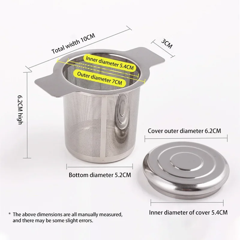 فلتر القهوة قمع شبكة مزدوجة الأذن تسرب القهوة مرشح تسرب الشاي مع غطاء ومعالجة تسرب صافي 304 الفولاذ المقاوم للصدأ