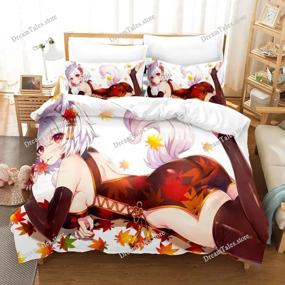 Kawaii Girls Momiji Inubashiri Cartoon Poster Sheets Quilt Covers Bedding Dormitory Sheets Bedding Set Soft Warm Bedding Set