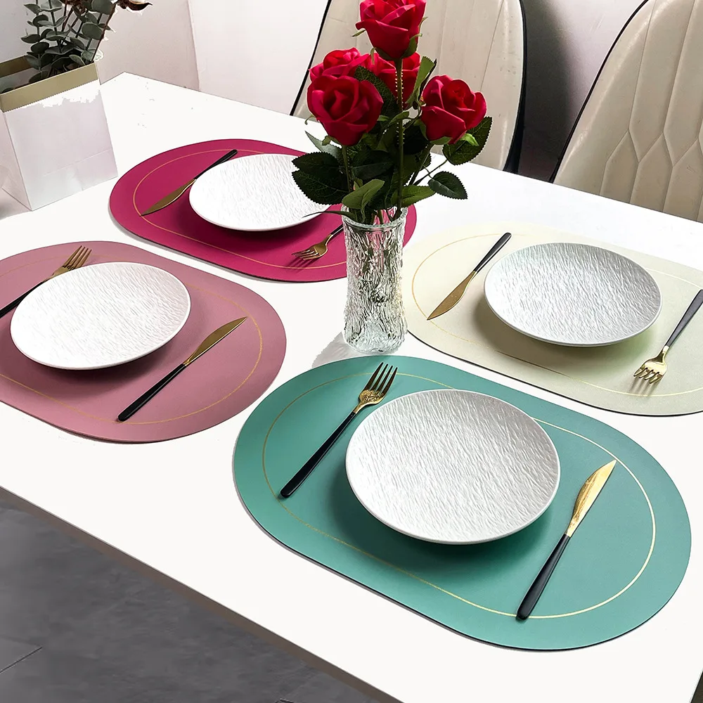 

Oval Double Side PVC Leather Placemats Durable Heat-Resistant Napa Textured Table Mats Home Restaurant Dining