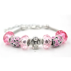 New Arrival Breast Cancer Awareness Bracelet Heart Angel Pink Ribbon European Bead Bracelets For Women Jewelry Bijoux Pulsera