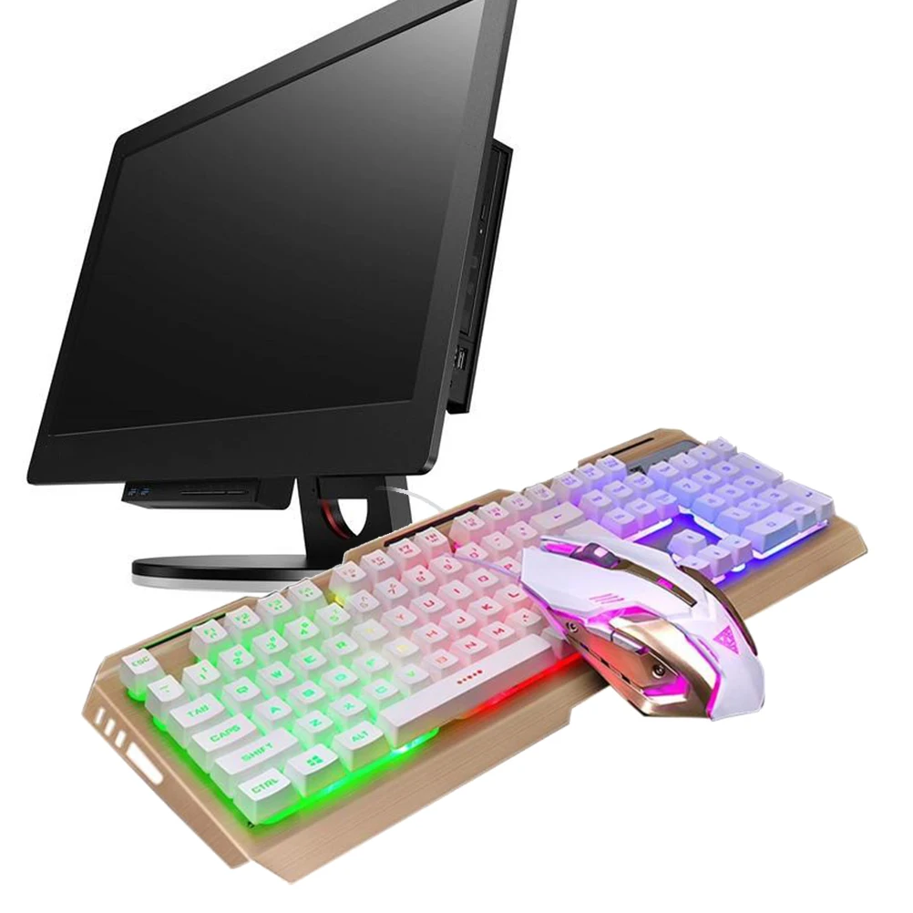 

USB-игровая механическая клавиатура и мышь с RGB-подсветкой, прочная металлическая панель, пескоструйная обработка, высокоэластичные плавающие кнопки