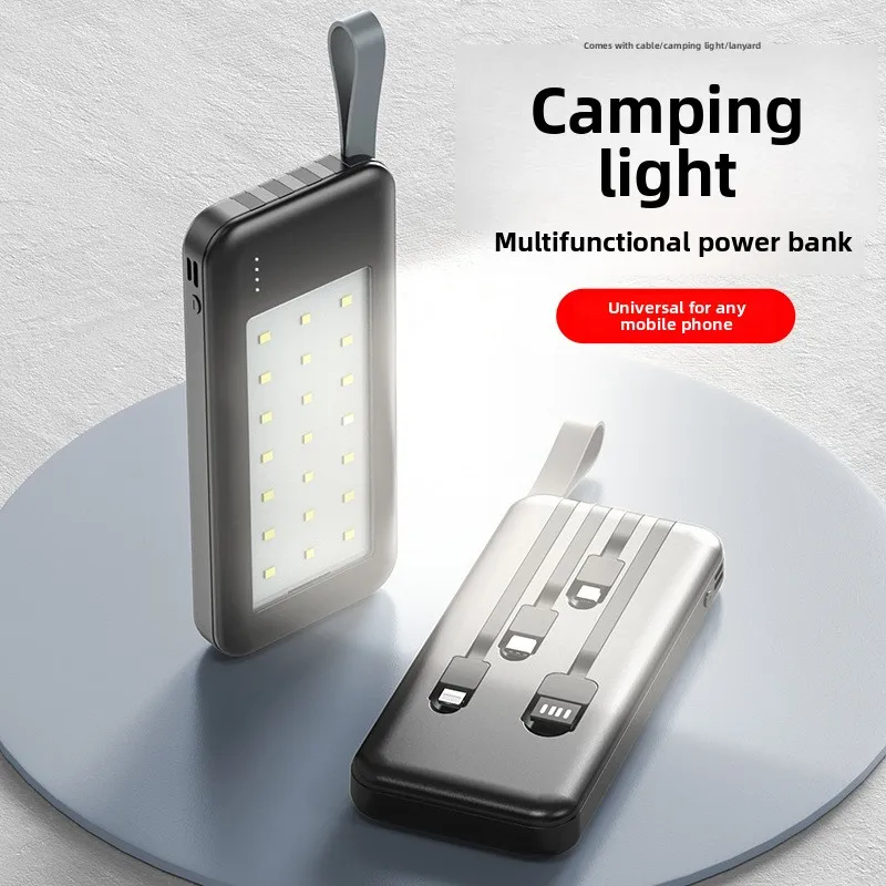 

30000mAh Power Bank with Built in Cable Portable Camping Light Fast Charging