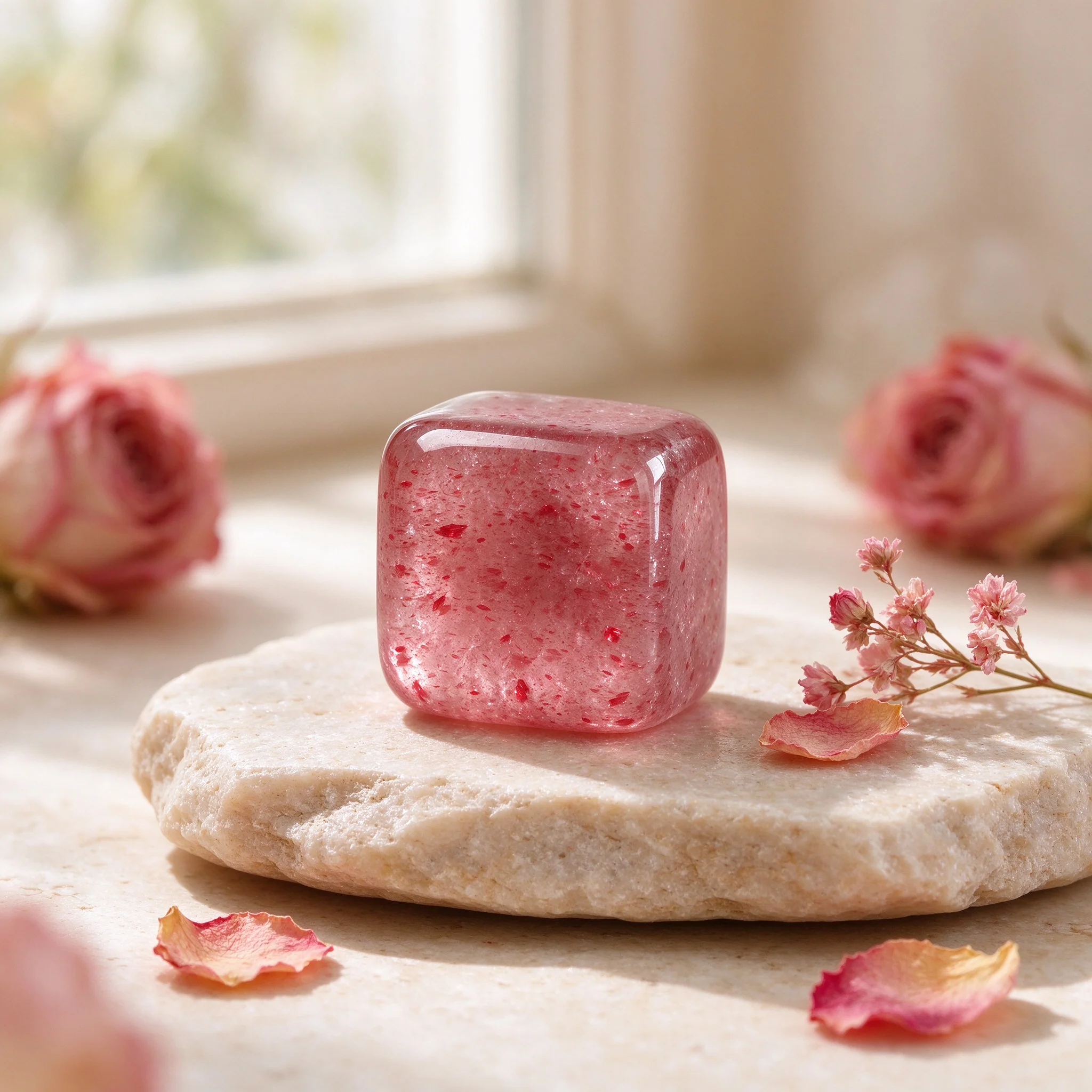 Natural Strawberry Quartz Cube Tumbled Stone 7-10mm Red Dot Crystal Square Bead Healing Reiki Home Decor Gift