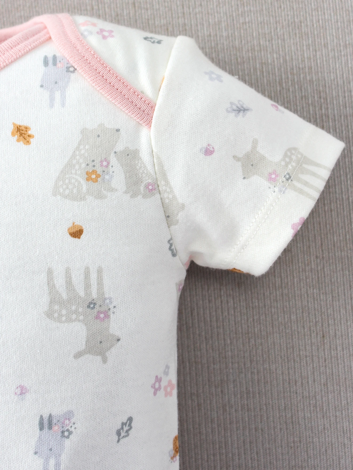 3PCS Summer 0-9 Month Baby Bodysuit Cartoon Deer and Rabbit Pattern Paired with Flower Print and Forest Animal Pattern Bodysuit