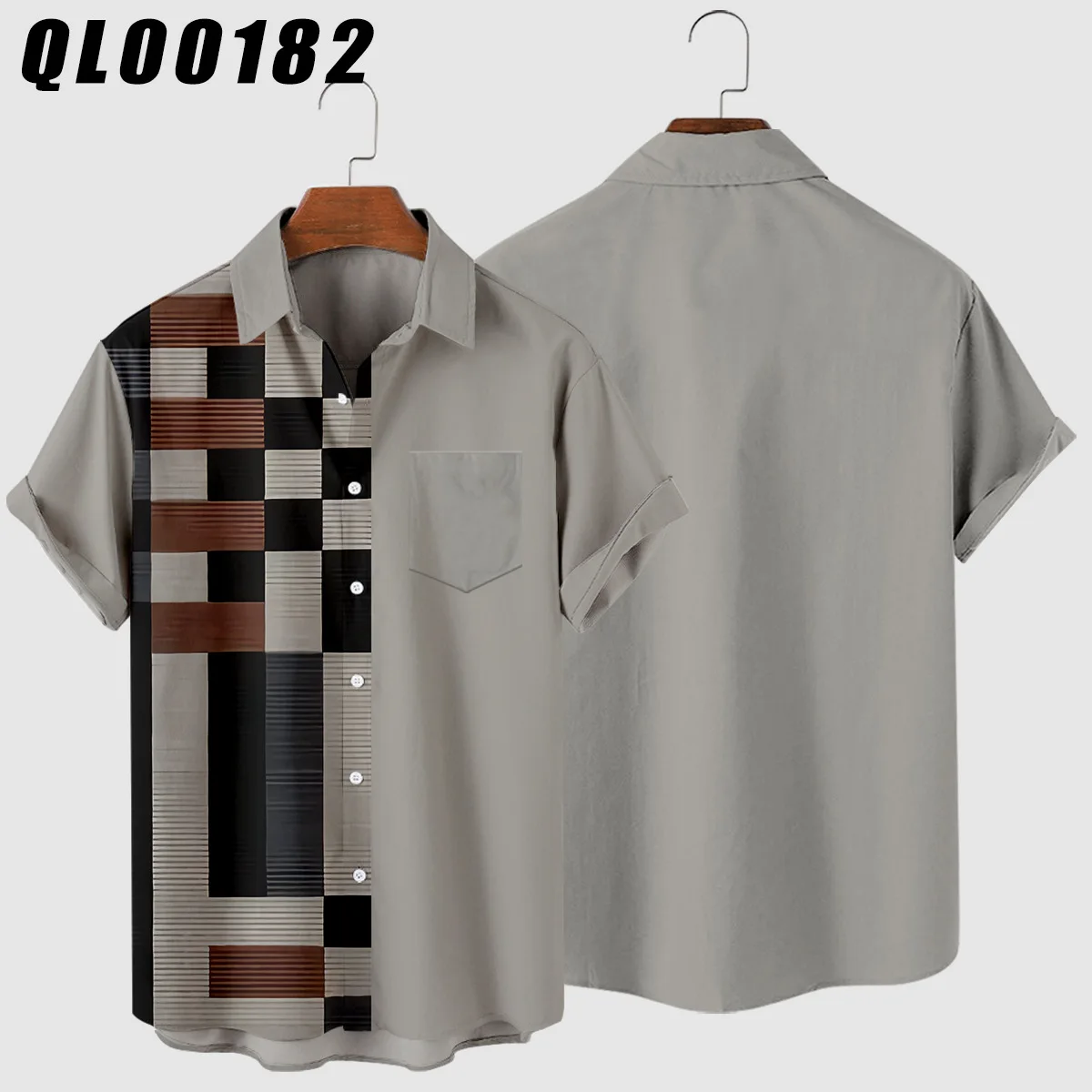 

New Casual Men's Shirts Patchwork Plaid Retro Short Sleeve Button Up Pocket Shirts Cool Vintage Shirtsyou kou dai