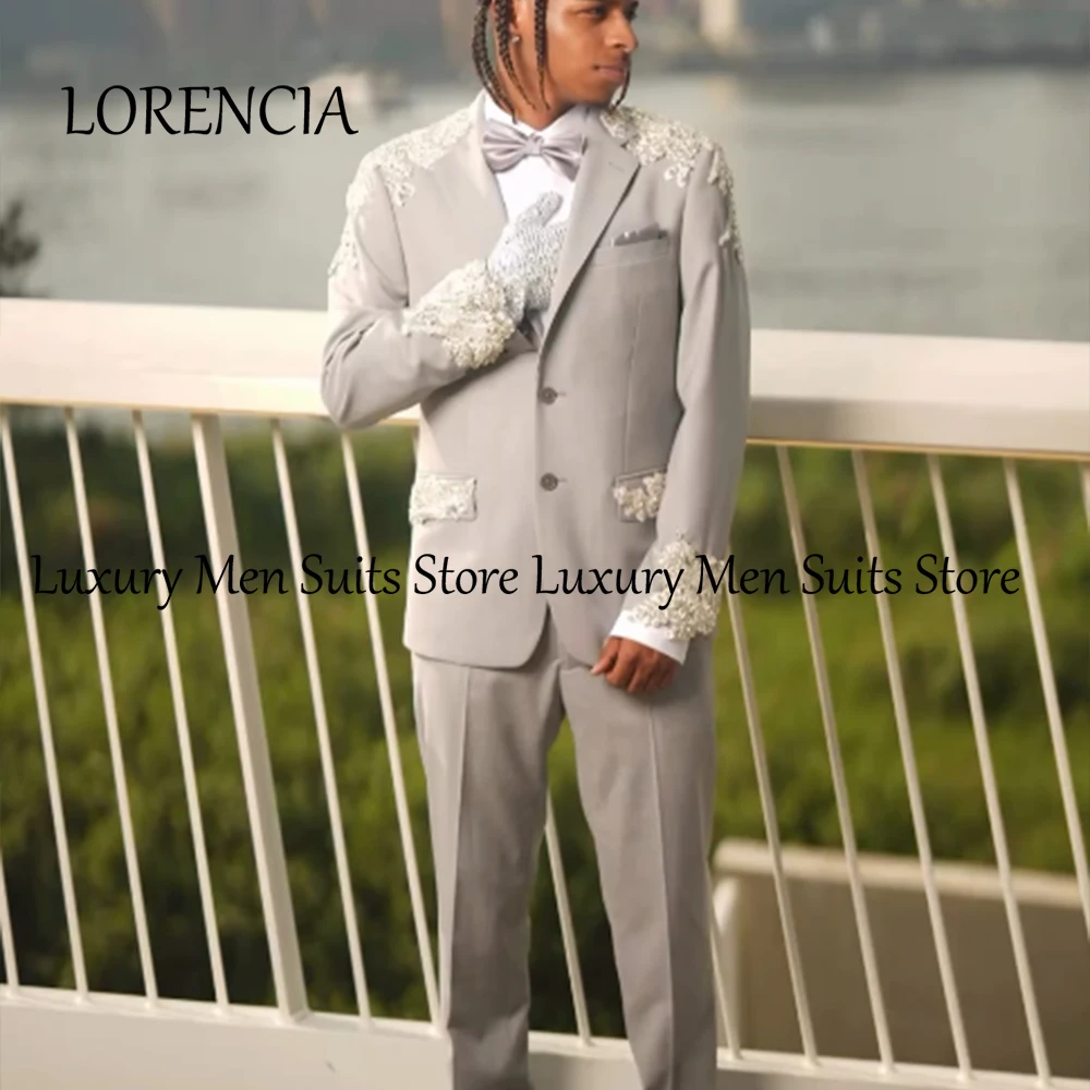 Setelan Longgar Sederhana untuk Pria 2 Potong Tuksedo Pengantin Pria Applique Celana Blazer Kustom Pakaian Pria Trajes Para Hombre