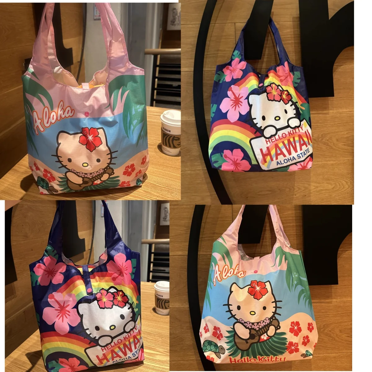 

hello kitty cute cat cartoon large capacity foldable environmentally friendly shopping bag portable storage bag 2 piece set
