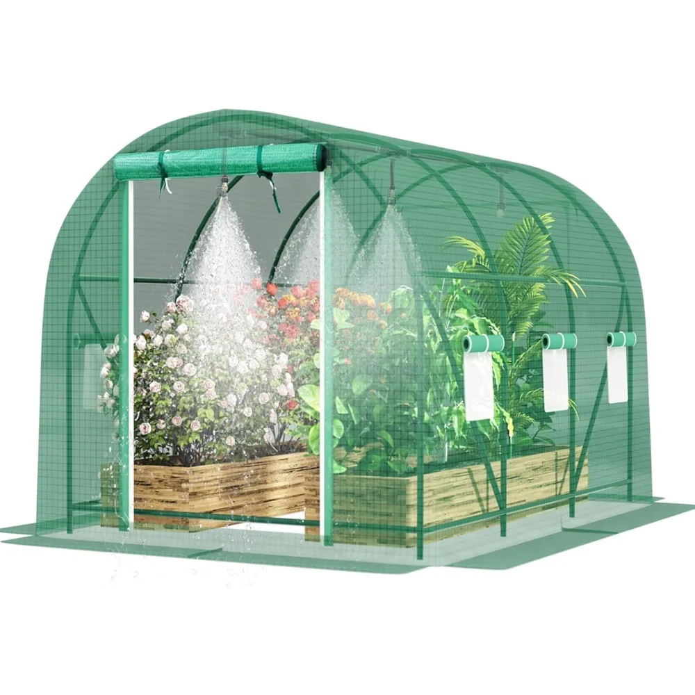 

12×6.6×6.6ft Greenhouse with Watering System, Heavy Duty Large Tunnel Greenhouses Kit Walk in Outdoor Plant