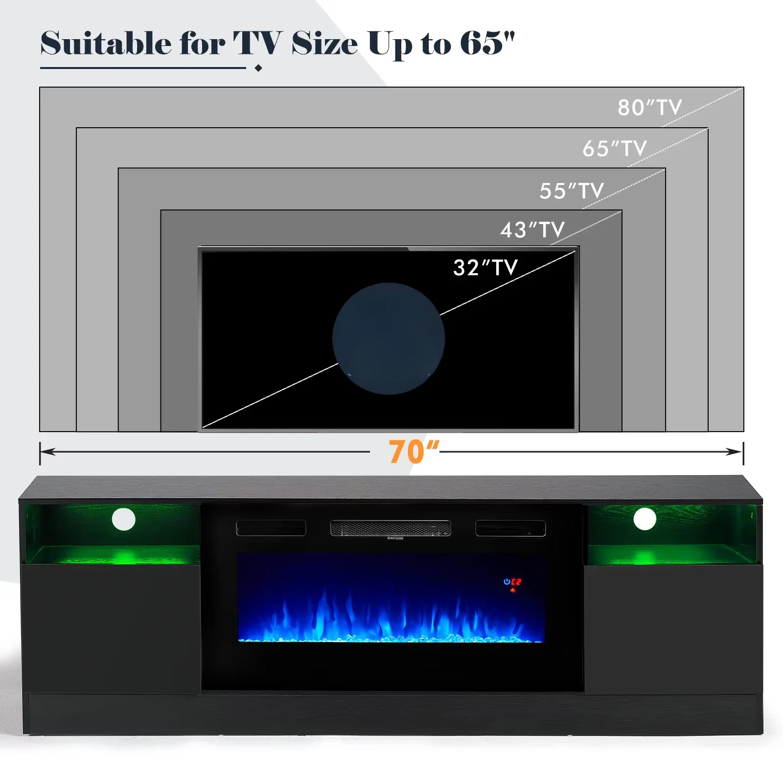 

#Mochen 70 Zoll Fernsehtisch mit 36 Zoll Elektrokamin LED-Licht Holz-Aufbewahrungsschrank Tisch Medienkonsole für Fernsehtisch