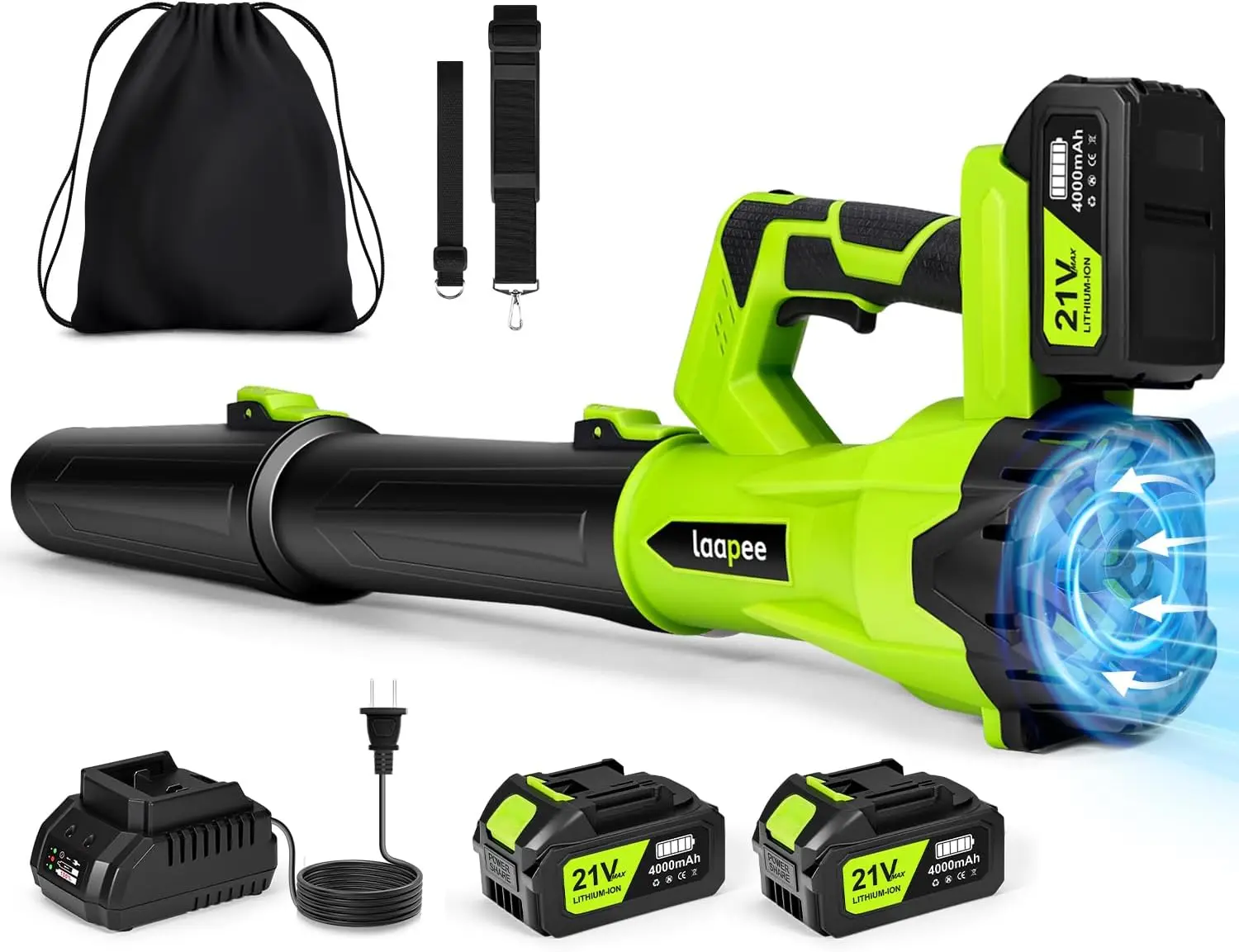 

Cordless Leaf Blower with 2 Batteries & Fast Charger, 6-Speed Control for Lawn Care and Snow Removal