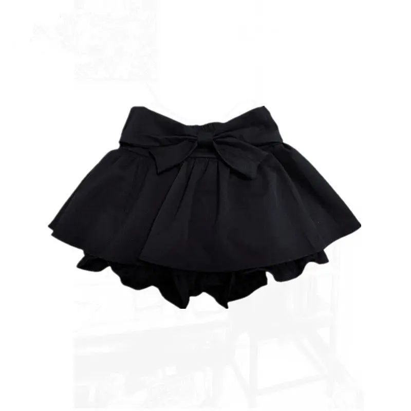 Sweet Bow Patchwork Solid Color Fluffy Short Skirt Spring New Slim Long Sleeve Short Tops Tees Y2K Sexy Fashion Women Clothing