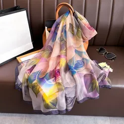 180*140cm Luxury Brand Summer Female Pareo Beach Scarf Women Sunscreen Outdoor Shawl Wrap Chiffon Soft Large Bandanna Foulard