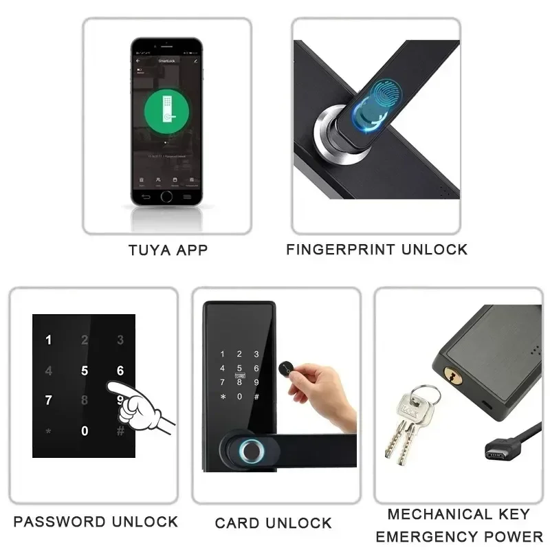 Tuya Smart Life APP Remote Control Lock, Smart Door Fingerprint Password Lock, Keyless Entry, Security Handle Fingerprint Hang