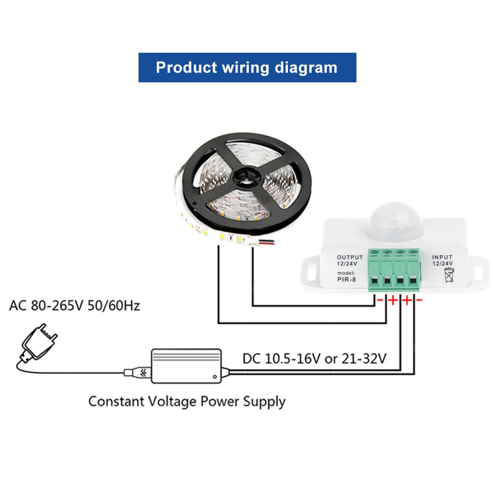 DC 12V 24V 8A Automatic Adjustable PIR Motion Sensor Switch IR Infrared Detector Light Switch Module for LED Strip Light Lamp