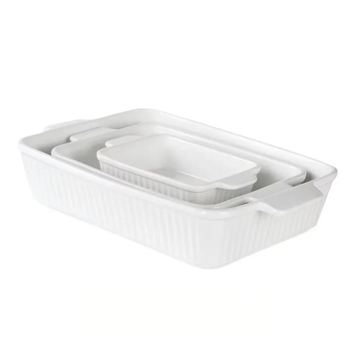 3 Sizes Ceramic Double Ear Baking Dish Rectangular Casserole Set for Cheese Rice Microwave Safe Oven Baking Tray with Handles