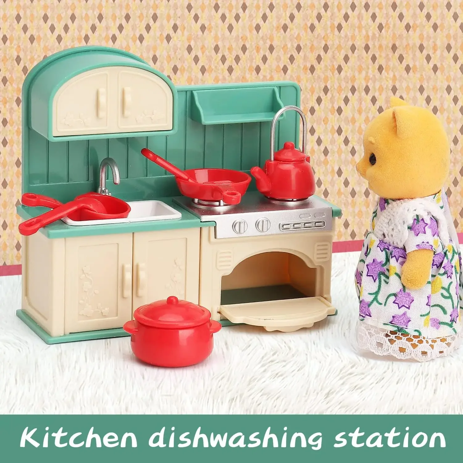 Poppenhuismeubelset voor kinderen Speelgoed Miniatuur poppenhuisaccessoires Fantasiespelspeelgoed voor jongens, meisjes en peuters met keuken