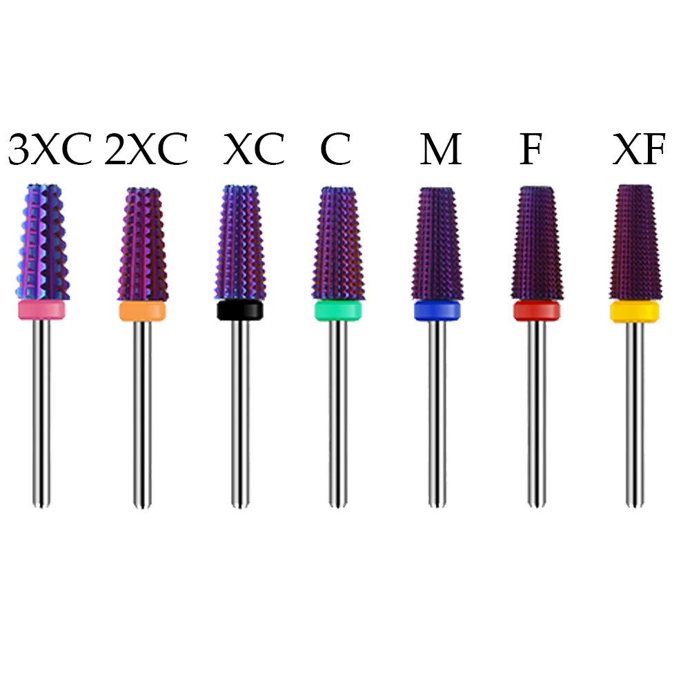 Purple 5 in 1 Tapered Carbide Nail Drill Bits Drills Milling Cutter for Manicure Remove Gel Acylics Nails Accessories Tool