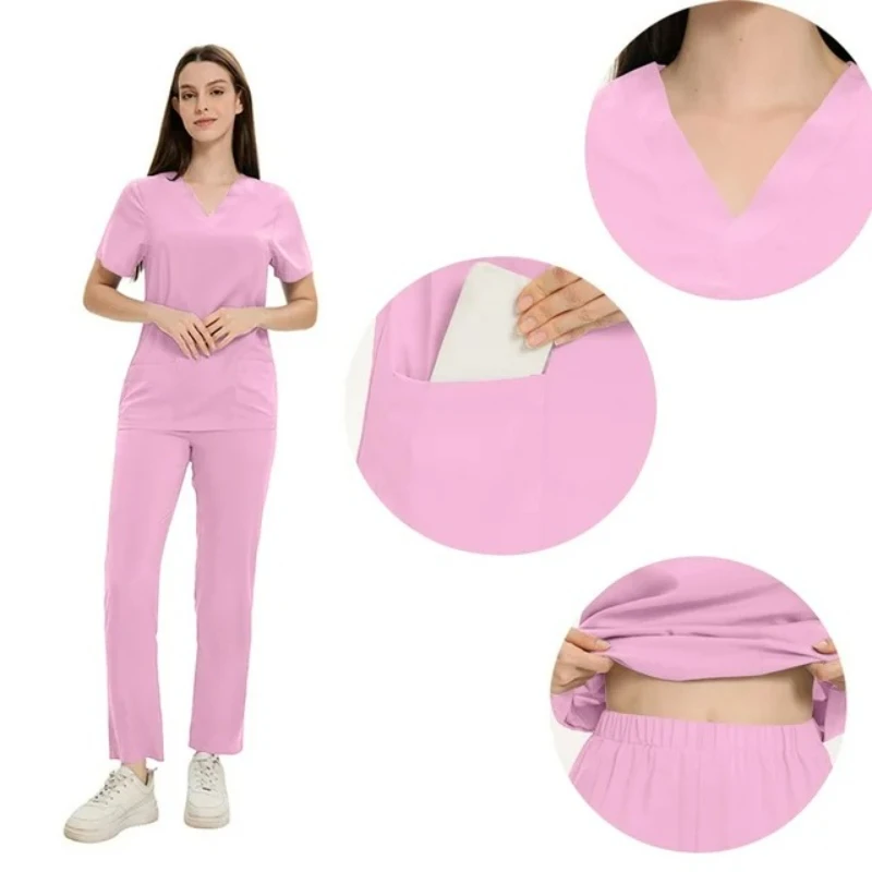 

Cleaning Uniform for Women Short Sleeve Lightweight Scrub Top Elastic Medical Workwear Surgery Dental Clinic Doctor Nurse Shirt