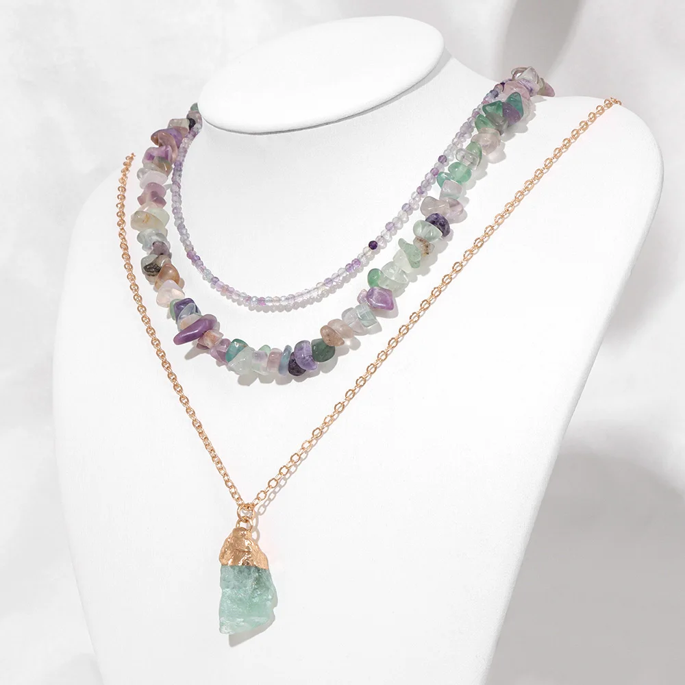 3Pcs/Set Natural Amethysts Stone Necklaces Irregulat Chips Stone Pendant Necklace Healing Reiki Women Necklaces Jewelry Gifts