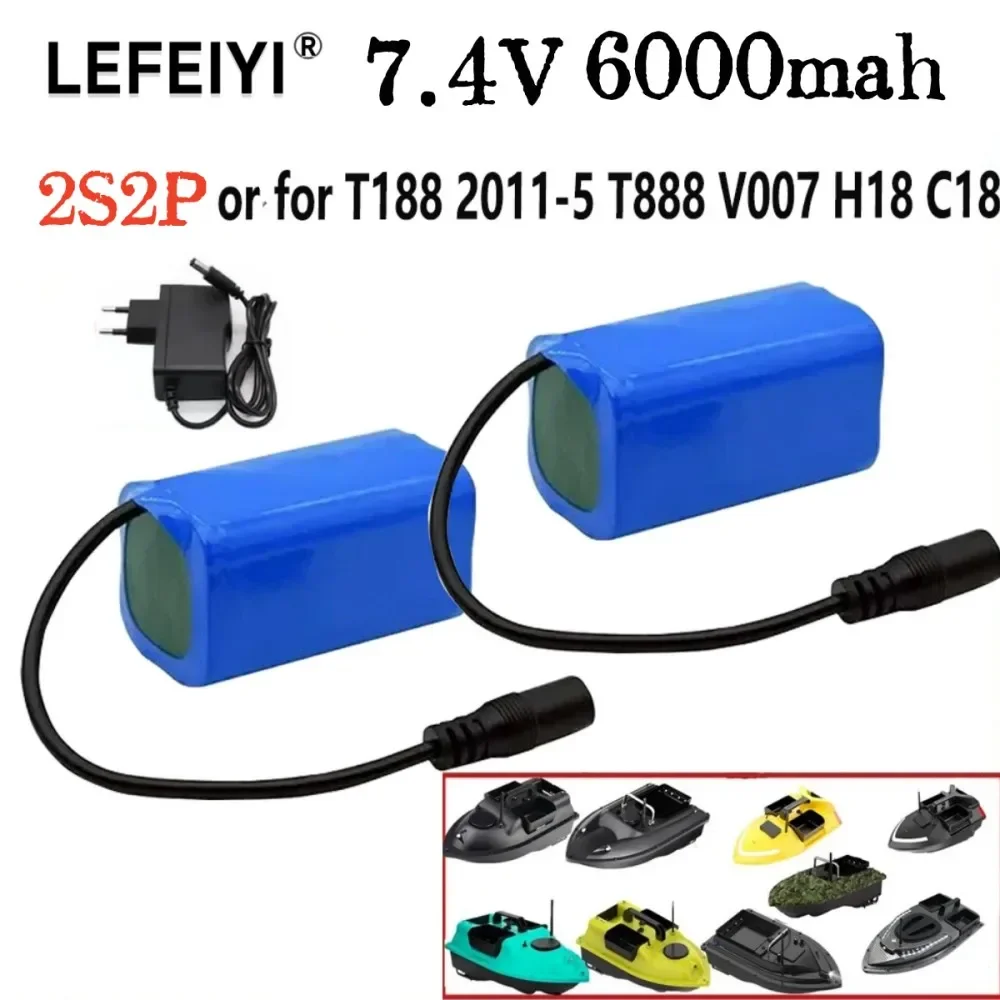 7.4V, 6000MAh Battery, Suitable for T188, T8882011-5, V007, C18, H18, V18, D18B, FX88, Remote Control, RC Bait Boat Battery Part