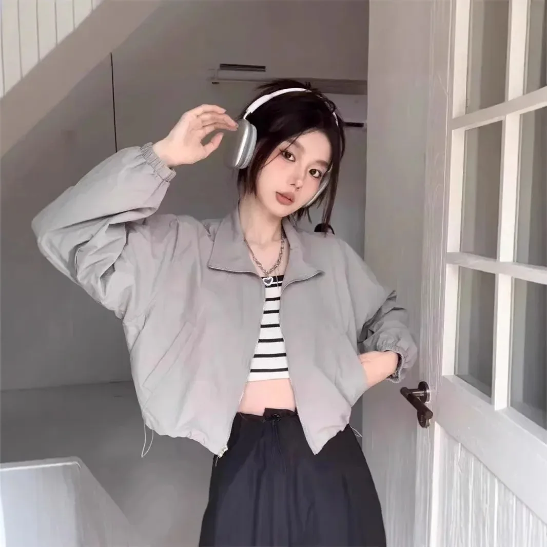 NicheDesign SensibilityStand Collar Women's Summer Thin Sun Protection Clothes Long Sleeve Cropped Jacket Loose Fit Sport Coat