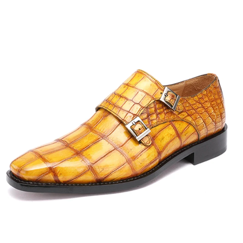 hulangzhishi crocodile   Men formal shoes   banquet  business  trend  Casual yellow