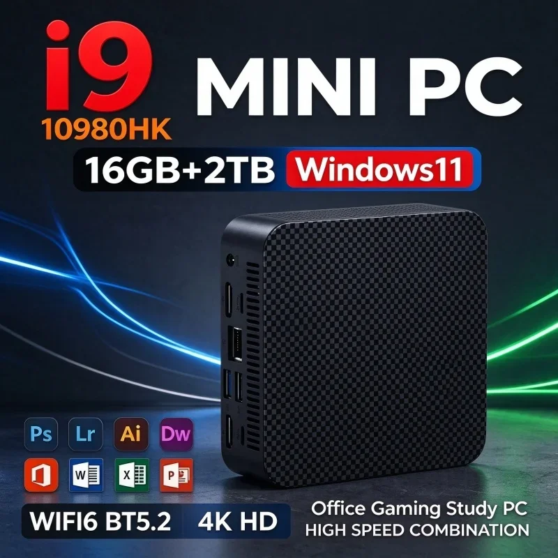 High Speed Intel I9 10980HK Mini Desktop PC Windows11 16GB RAM 1TB/2TB SSD WiFi6 BT5.2 4K Output Portable Host For Daily Home