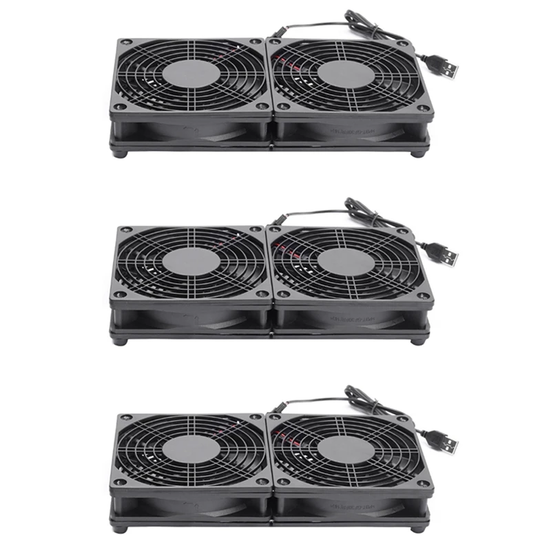 3Pcs 120Mm 5V USB Powered PC Router Dual Fans With Speed Controller High Airflow Cooling Fan For Router Modem Receiver