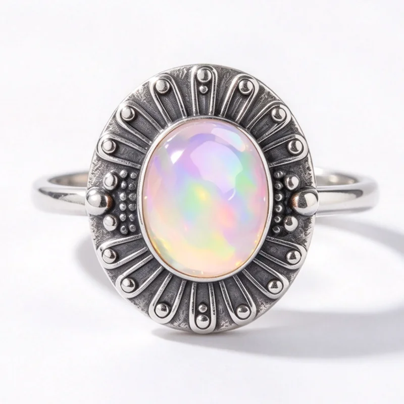 1pce 6×8mm Natural Opal Ring S925 Sterling Silver Ring | Fire Color | Dark Academia | Halloween Christmas Thanksgiving Gifts