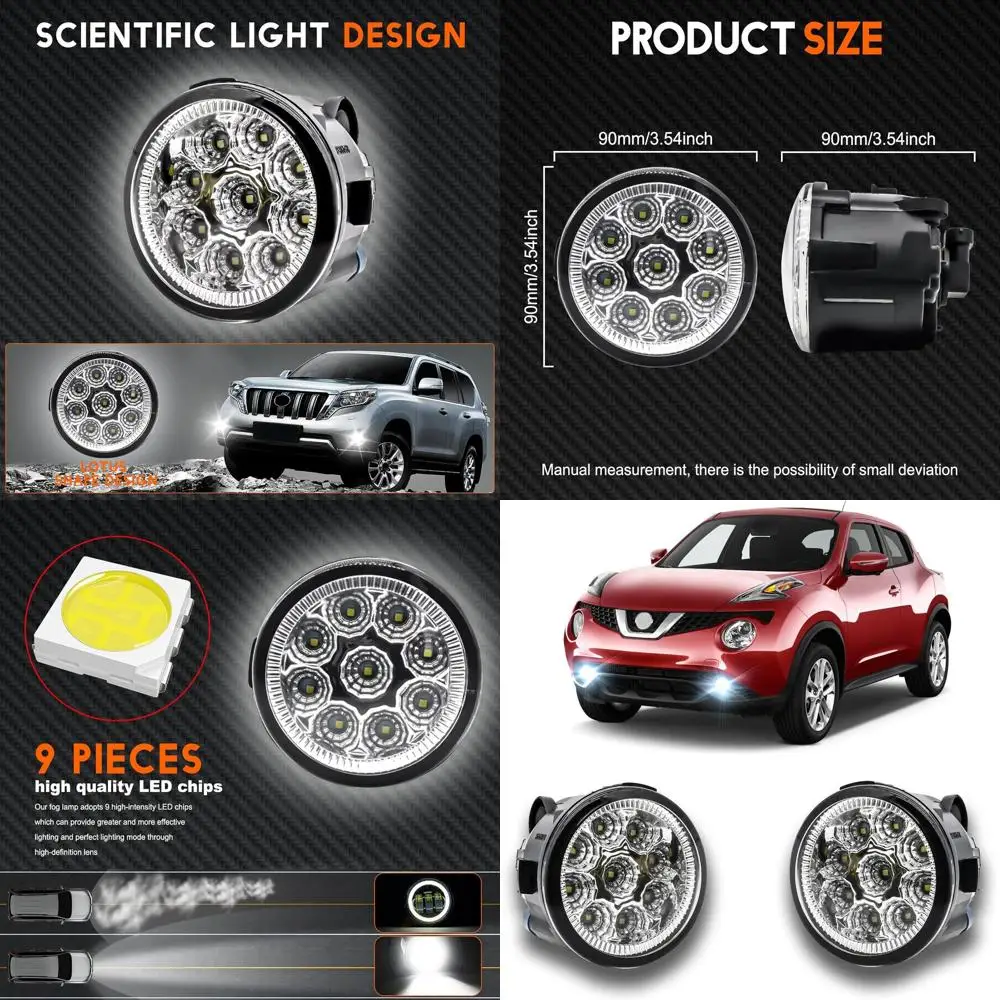 

Pair of 55W 6000K White LED Bumper Fog Lights for 2011-2014 Nissan Juke, Plug and Play, 2-Pack