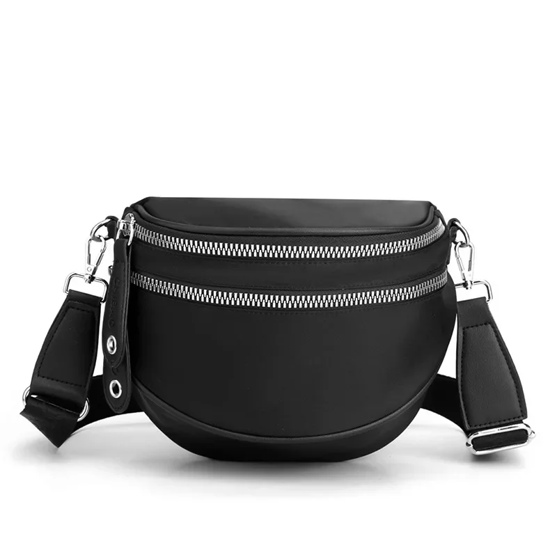 Elegant Solid Colour Waterproof Nylon Fanny Packs For Women Large Capacity Waist Bag Female Waist Pack Crossbody Chest Bag 2024